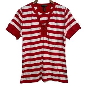 Ralph Lauren Jeans Co Shirt Women’s L Red White Stripe‎ Lace Up Nautical Coastal